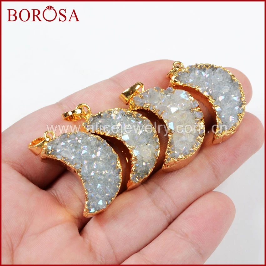 BOROSA 10 шт. Луна натуральный хрустальный титановый AB Друза подвески ювелирные
