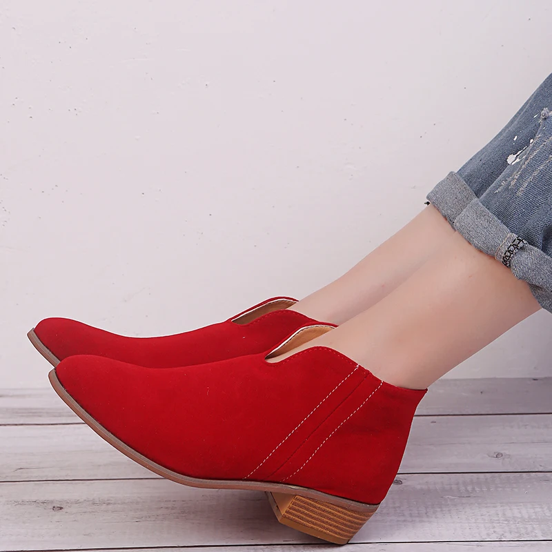 Botines mujer/Большие размеры 35 43 ботильоны для женщин на низком каблуке с глубоким