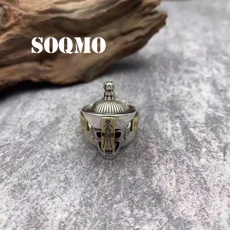 SOQMO,, настоящее 925 пробы, серебряное, сахарный череп, кольцо для мужчин, регулируемые, ручной работы, кольца для мужчин, панк-рок, хорошее ювелирное изделие, SQM252