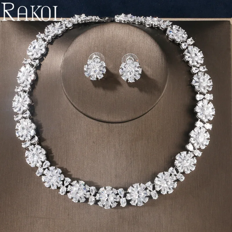 Новинка модный роскошный комплект ювелирных изделий RAKOL с блестящими цветами и