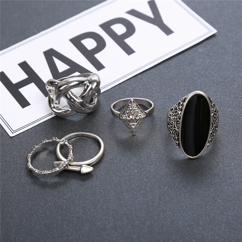 Резное Винтажное кольцо с черным камнем bague pour les femmes 6 pic/sit tiny ring sortijas ajustables ague lots