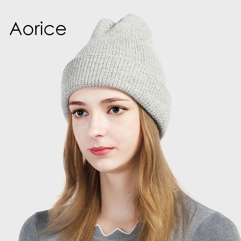 

Зимняя шапка Aorice, однотонные вязаные ангорские шапки, брендовые высококачественные теплые модные женские и мужские шапки с помпоном, женск...