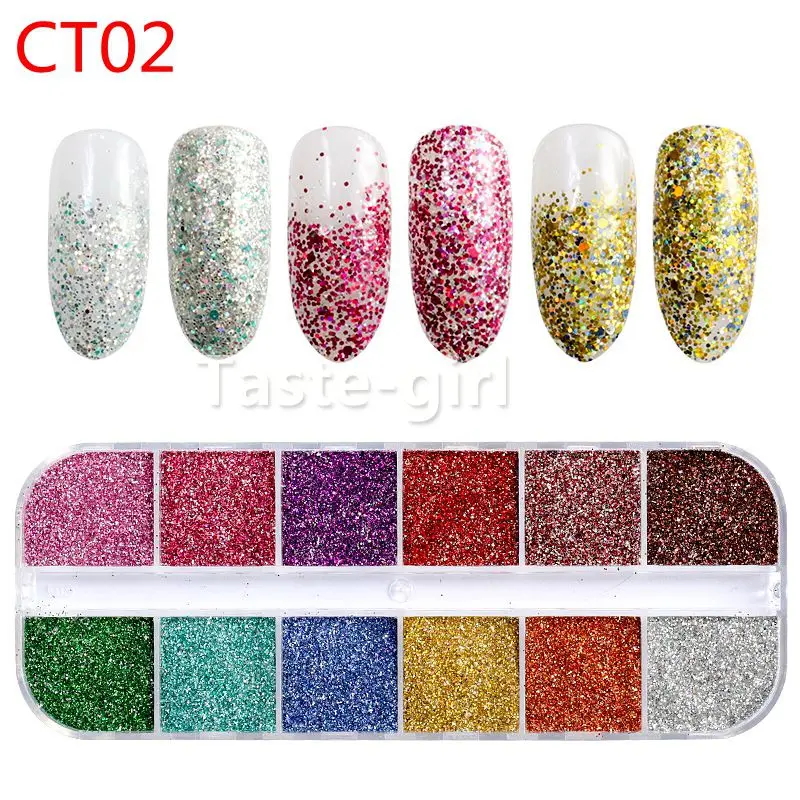 CT02 1 коробка, Смешанные Лазерные звездочки, сердце, блестки для ногтей, блестки, наклейки для дизайна ногтей, аксессуары для маникюра, акриловый набор для ногтей - Цвет: CT02