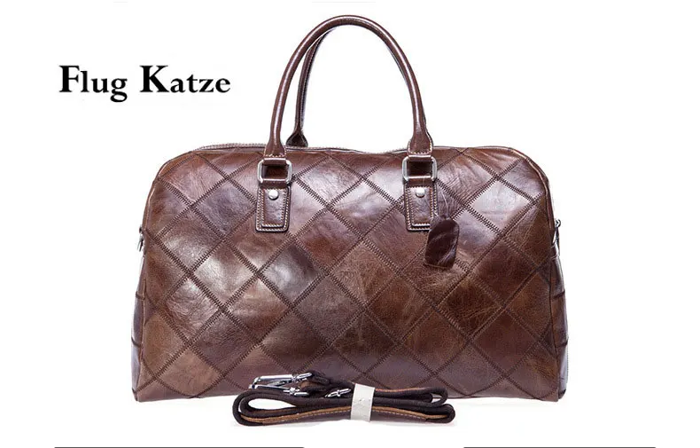 Flug katze Large Vintage Retro Look Genuine Leather Duffle Bag Weekend Bag Men's Cowhid Travel bag large Handbag