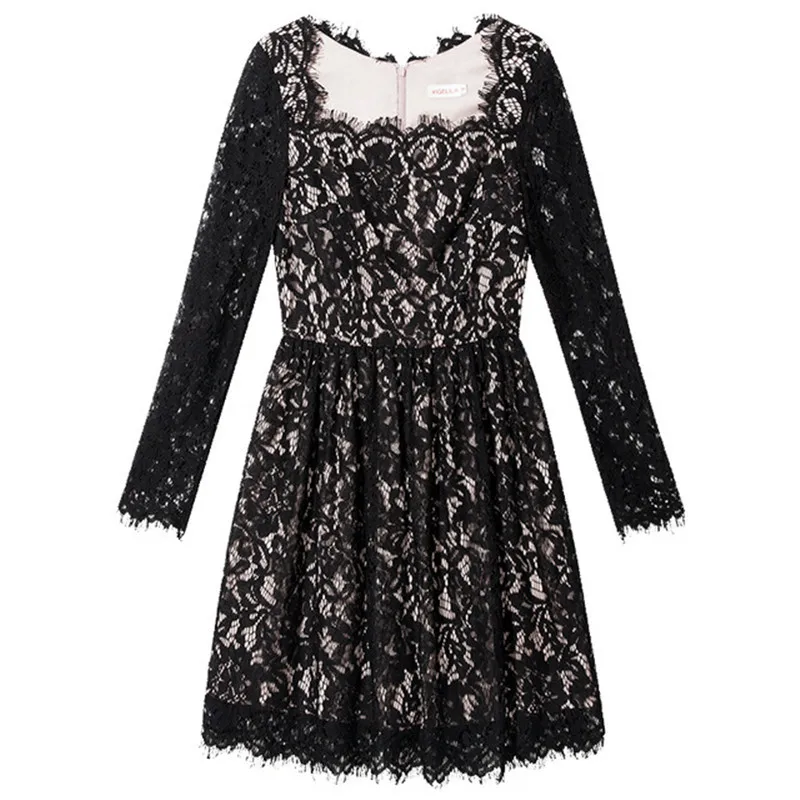 

2019 women dress elegant black lace wrist sleeve mini length party hot wellmade dress European and American style for ladies
