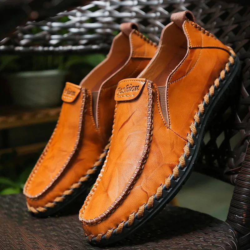 New Style Handmade Men's Casual Leather Shoes Chaussures Hommes En Cuir Slip On Light Comfortable Outdoor For Men Summer | Обувь