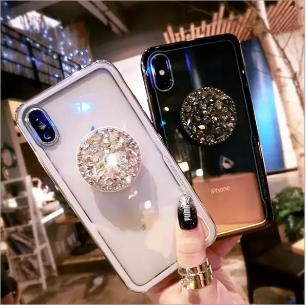 Модный Роскошный чехол со стразами для телефона iPhone Xs 6 7 8 plus кронштейн прозрачный