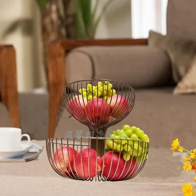 Large Fruit basket Двухэтажная корзина для фруктов, для хранения, фруктовые горшки, кухонные аксессуары, бандежа, большая емкость, для хранения тарелок, для гостиной, металлические корзины - Цвет: Large Fruit basket