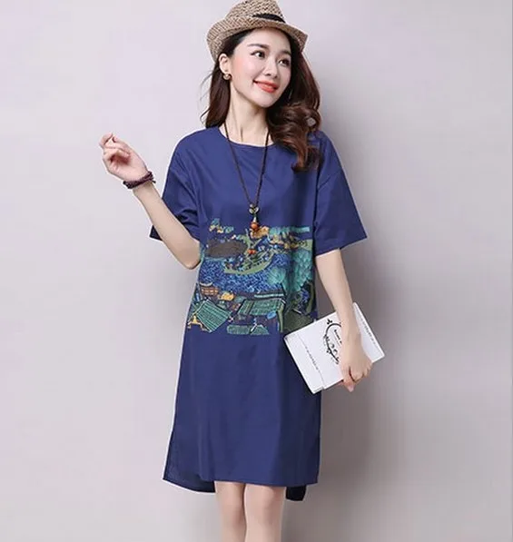 Новая летняя Большой размер платье ситец с короткими рукавами одежда для