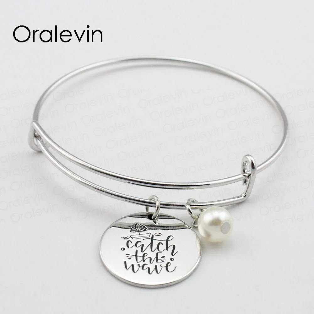 

CATCH THE WAVE Inspirational Hand Stamped Engraved Custom Pendant Necklace for Fresh women Gift Jewelry,10Pcs/Lot, #LN2141