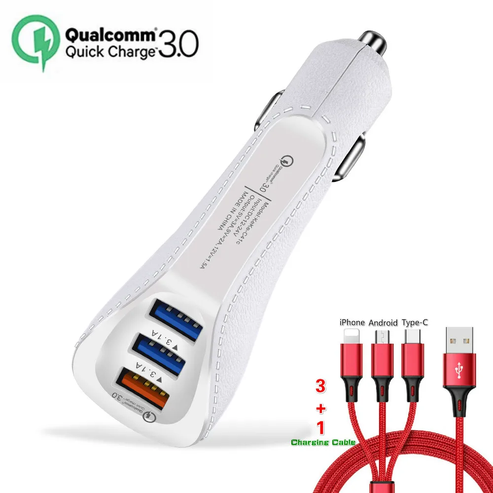White packaging Автомобильное зарядное устройство Quick Charge 3,0 зарядное устройство 3 Автомобильное usb-устройство для зарядки телефона для Samaung Xiaomi USB Smart Mobile Phone быстрое зарядное устройство для iphone X - Тип штекера: White packaging