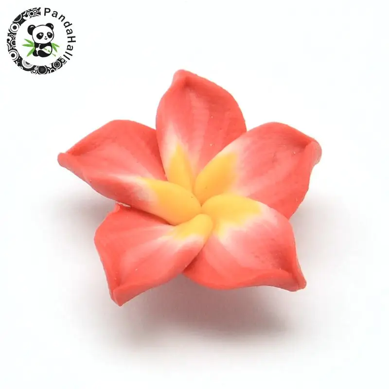 

Handmade Polymer Clay Plumeria Flower Beads 19~22x8~12mm, Hole: 1~2mm