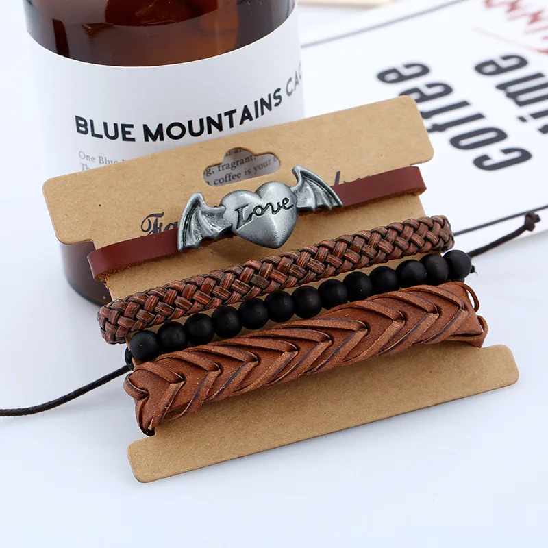 Men's Beaded Buddha Bracelet Set Love Jewelry for Communion Gift Wood Beads Angel Wings Charm Bangle Biker | Украшения и