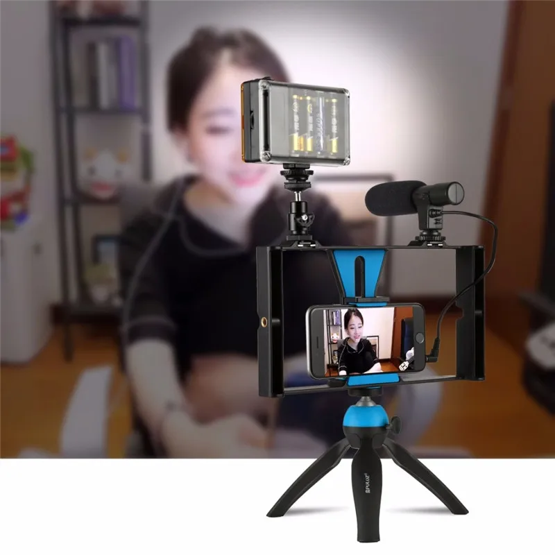 Online Live Smartphone Video Rig Camera Cage+ LED Studio Photographic Light + Microphone Mini Tripod Mount Kits | Электроника