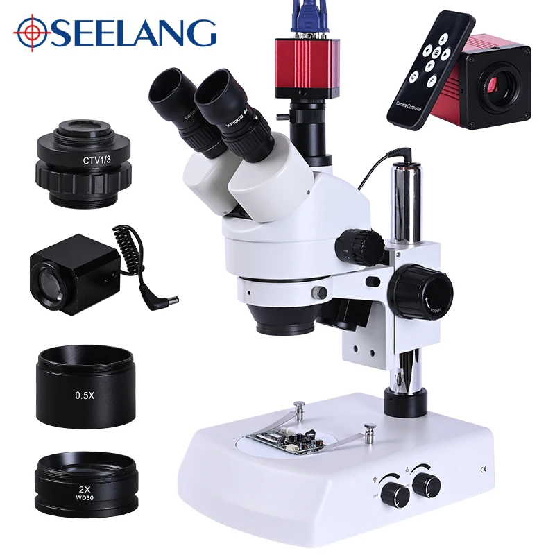 2k HD VGA HDMI camera Stereo trinocular digital Microscope zoom 3.5 90x + 1/3 adapter LED Light soldering phone repair | Инструменты