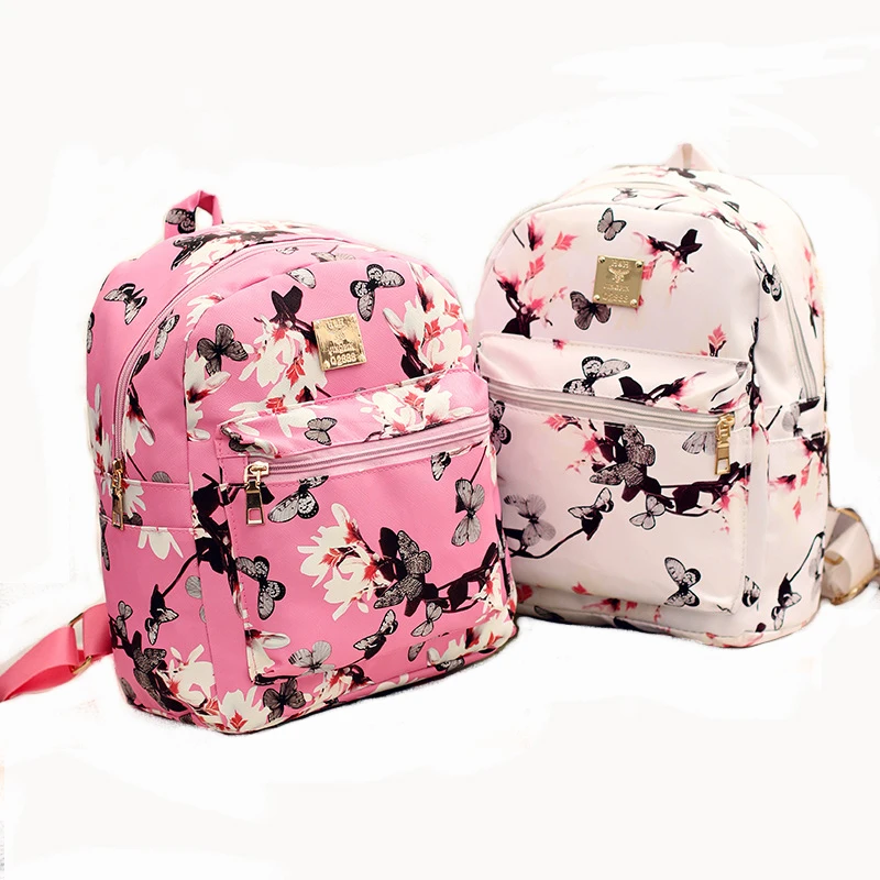 Мода 2017 г. Для женщин с цветочным принтом кожаный рюкзак Школьные сумки для