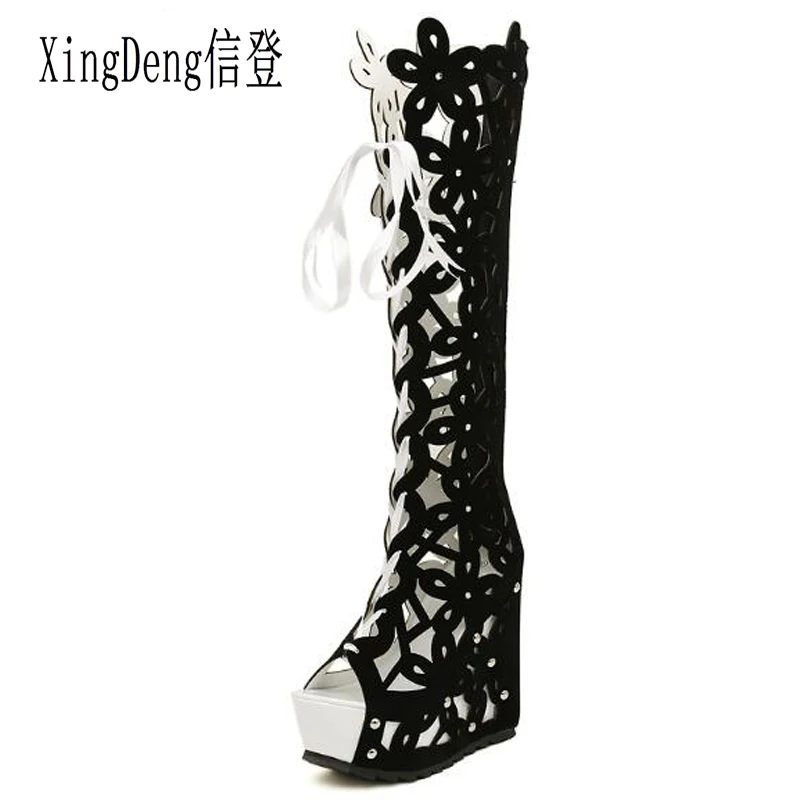 XingDeng/женские вечерние модельные пикантные сапоги с высоким голенищем Женские