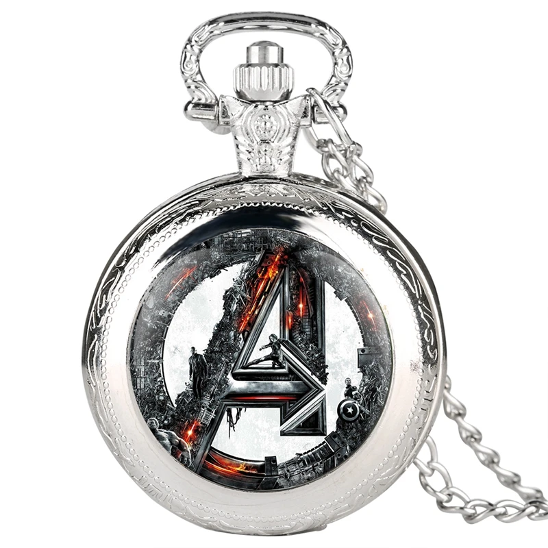 Fashion Silver Мстители эра Альтрона ретро кварцевые карманные часы ретро Подвеска для ожерелья Цепь Брелок часы мужские часы унисекс подарки для фанатов - Цвет: Fashion Silver