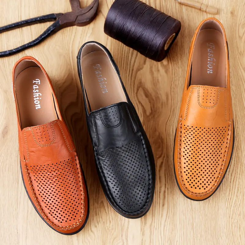 QASDUO Leather shoes men summer hot sale 2019 in Men's casual male comfortable Moccasins Breathable Slip on Driving Shoes | Обувь
