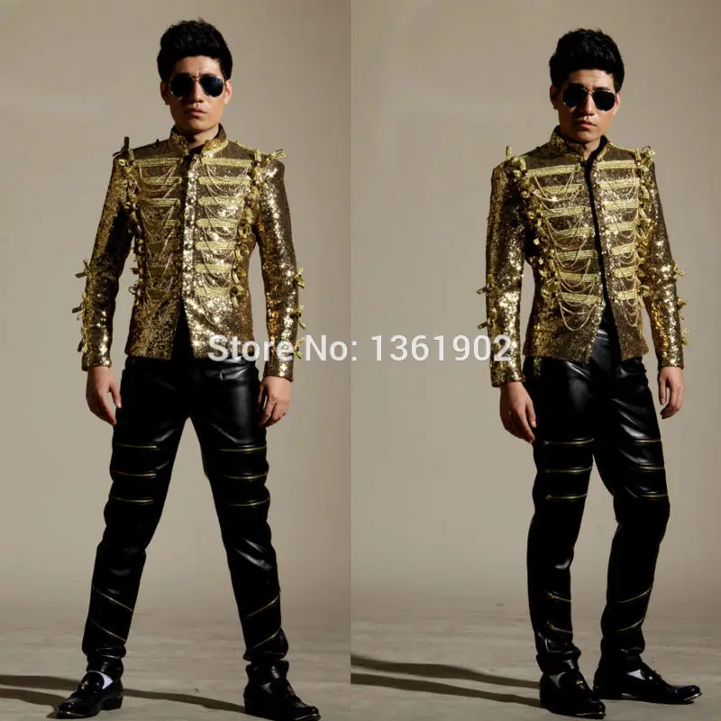 Новинка 2017 модная мужская куртка пальто с золотыми блестками и бахромой