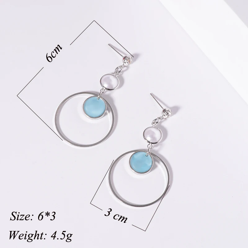 Женские Геометрические серьги XZP длинные с синими эмалированными стразами и