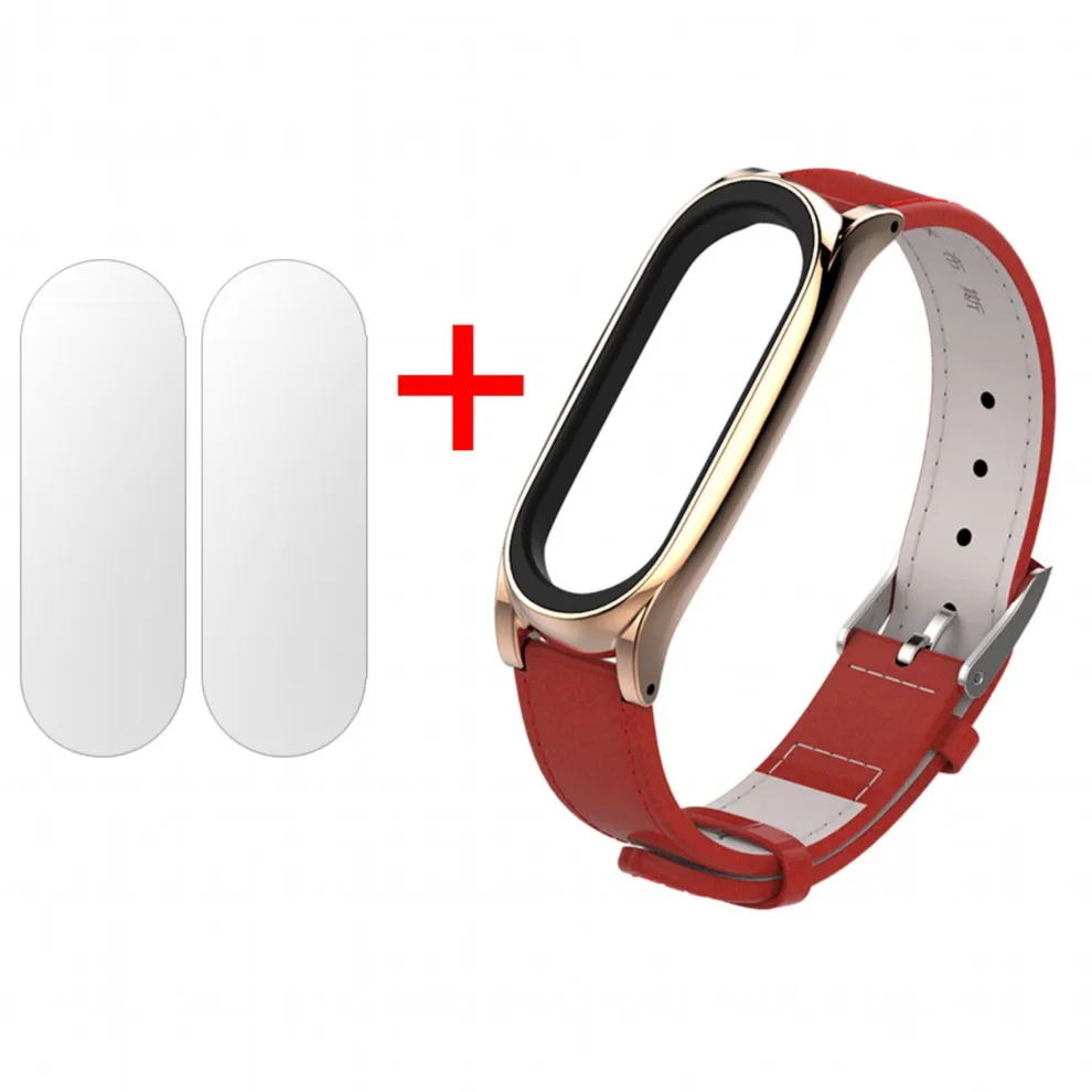 Red Rose With Film Ремешок для Xiaomi mi Band 3 из натуральной кожи, ремешок на запястье, Безвинтовой браслет, умный ремешок, Сменные аксессуары для mi Band 3 - Цвет: Red Rose With Film