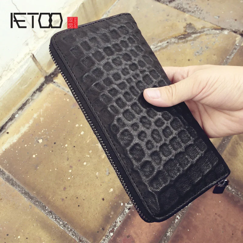 AETOO воловья кожа мужская длинная молния кошелек сумка многофункциональный