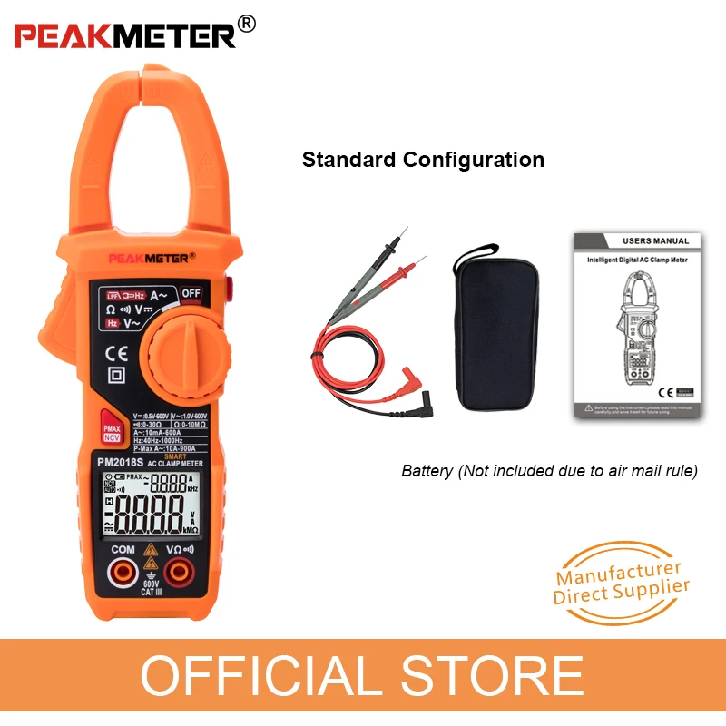Официальный PEAKMETER портативный умный AC Цифровой клещи мультиметр переменного