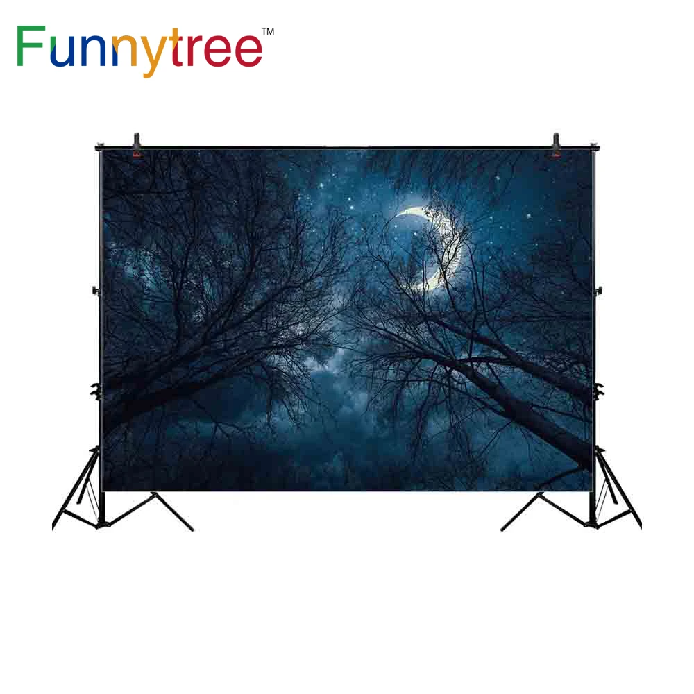 Фоны Funnytree для фотостудии Хэллоуин ночное небо луна звезды лес Профессиональный