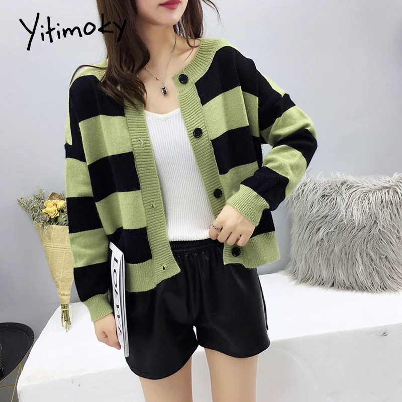 Кашемировый кардиган женский негабаритный свитер полосатый наряд длинный рукав