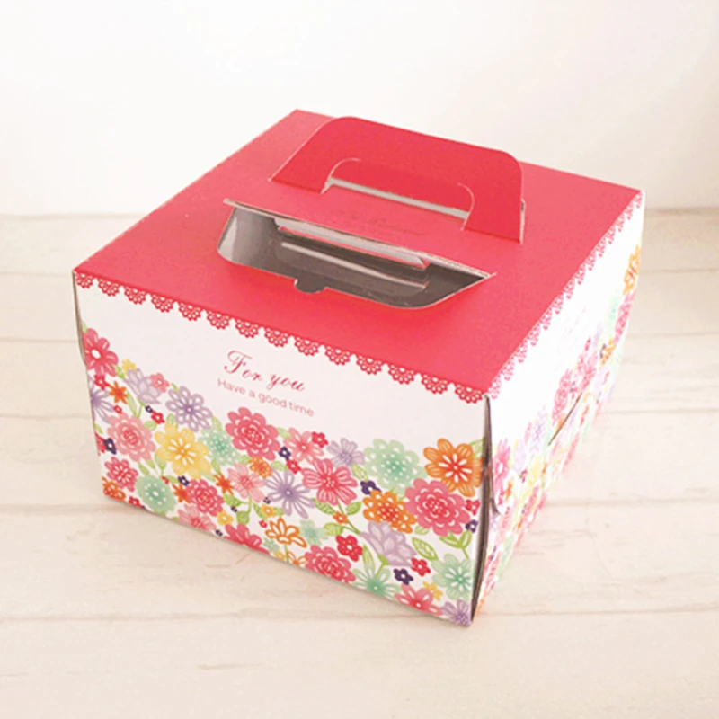 1 шт. 6 дюймовая коробка для торта с красными цветами и дном|box cocktail|cake packing boxescake box |