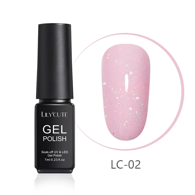 LC-02 LILYCUTE, 7 мл, блеск для ногтей, УФ-Гель-лак, блестящий, серый, фиолетовый цвета, замачивается, стойкий УФ гель для ногтей, Гель-лак - Цвет: LC-02