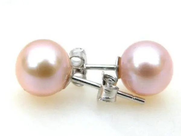 AAA+++ 7mm perfect round lavender pink akoya pearl earring stud 14k white gold | Украшения и аксессуары