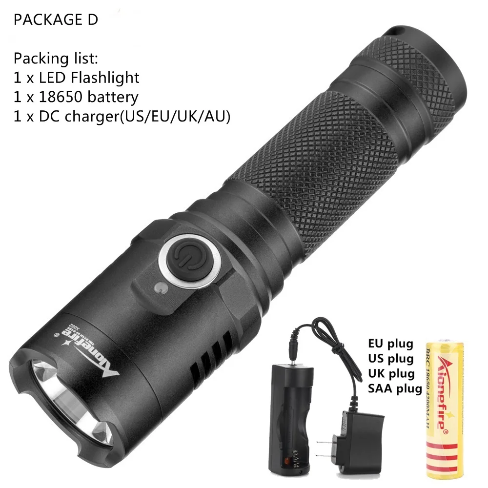 PACKAGE D AloneFire X002 ультра яркий Мощный светодиодный фонарик xml t6 светодиодный тактический фонарь для аккумулятора 18650 - Испускаемый цвет: PACKAGE D