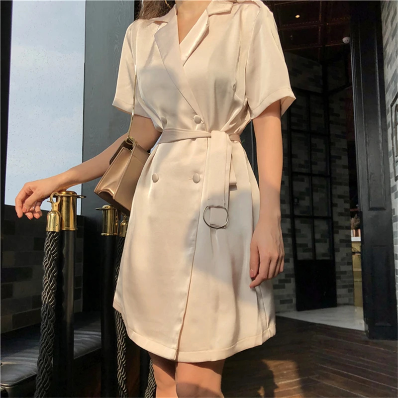 HziriP 2018 летняя рубашка-платье женское элегантное однотонное с отложным
