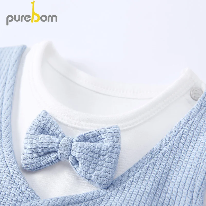 Pureborn/Боди для новорожденных; джентльменская одежда с галстуком-бабочкой для маленьких мальчиков; летние костюмы с длинными рукавами