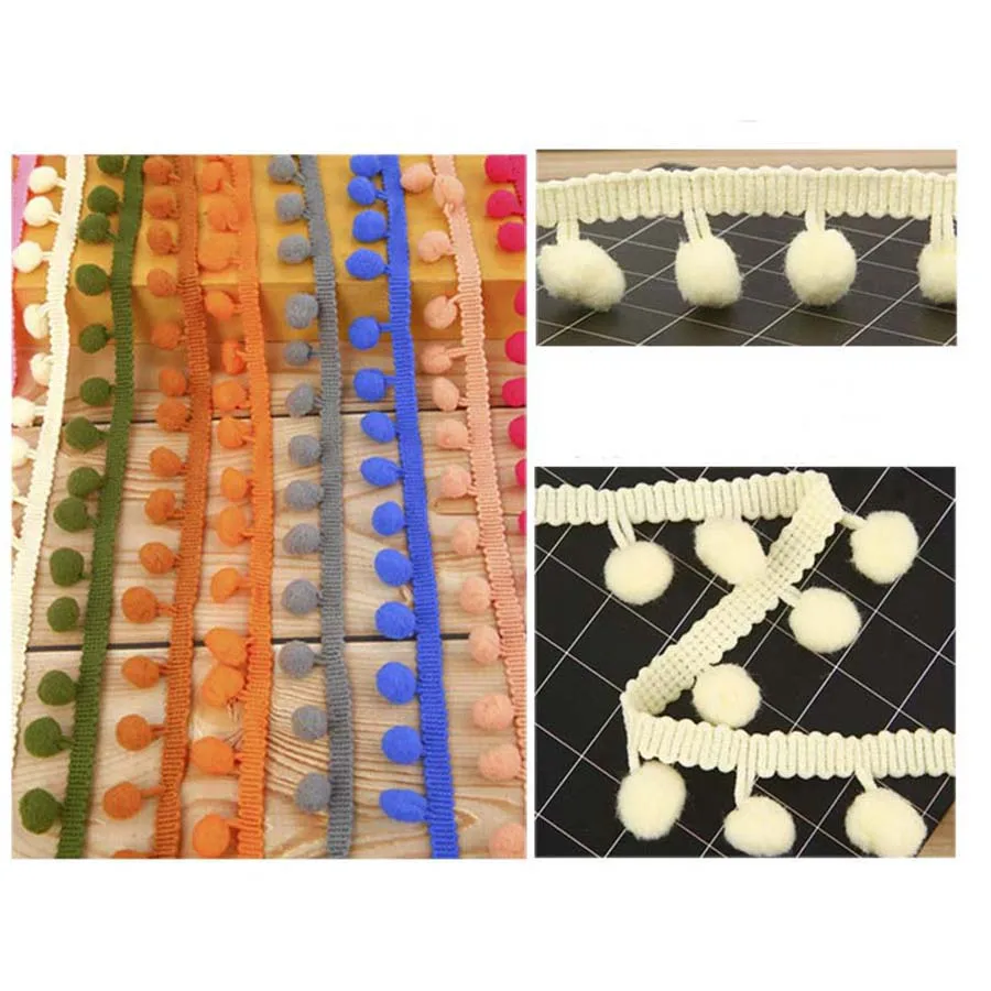 DIY Craft 20yards/lot Pompom Trim Pom Decoration Tassel Ball Fringe Ribbon Home Material Apparel Sewing Accessories | Дом и сад
