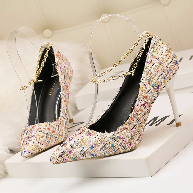 Острый носок Модные Дизайн Для женщин на высоком каблуке нейлон пряжкой вечерние