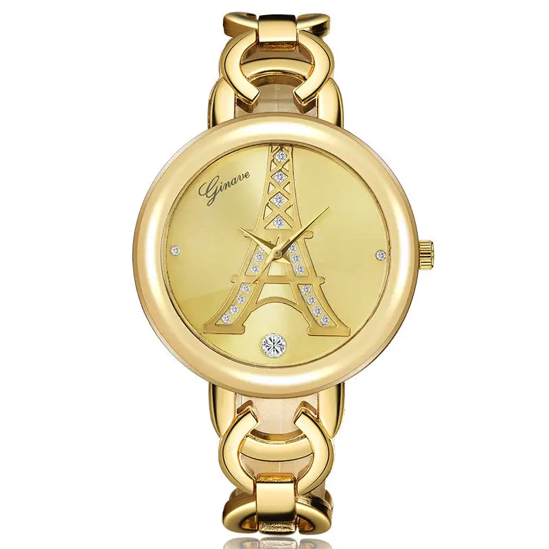 Дамы Моды Кварцевые Часы Женщины Горный Хрусталь часы женские Платье Розовое