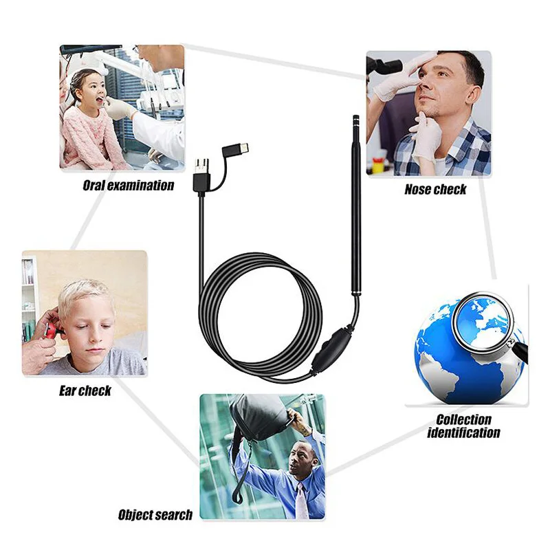 3 в 1 визуальный эндоскоп для ушного канала USB инструмент чистки ушей 5 мм