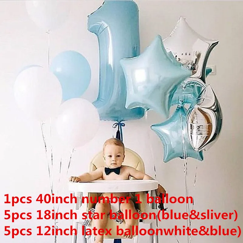 11pcs blue set KAMMIZAD ребенок 1-й набор воздушных шаров на день рождения розовый и голубой номер фольги шар диких один день рождения украшения Детские воздушные шары вечерние принадлежности - Цвет: 11pcs blue set