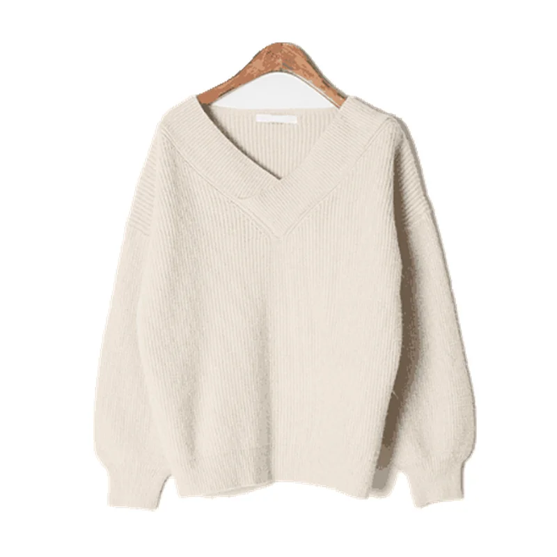 Qiukichonson 2018 Vintage V Neck Sweater Women Autumn Winter Tops Korean Fashion Jumper Pullover Long Sleeve pull femme | Женская одежда