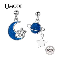umode blue moon star sterling 925 silver drop earrings for women blue universe asymmetry silver earring jewelry party ule0561