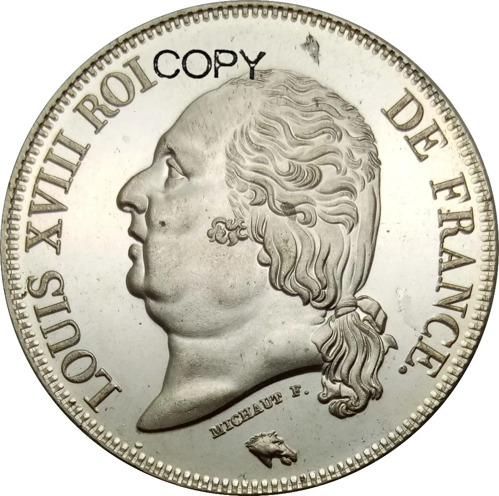 

Франция, 5 франков, Людовика восемь, Руа де 1817 а 1817 B 1817 BB 1817 D 1817 H 1817 L, латунные серебряные копии монет