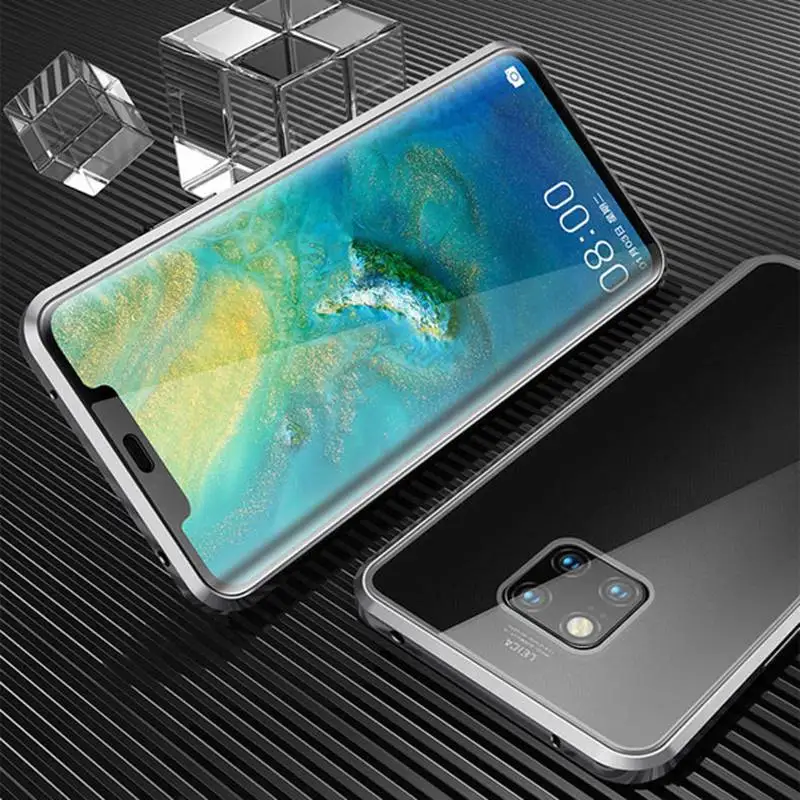 Silver Передний+ задний прозрачный магнитный металлический чехол из стекла для huawei P30 P20 mate 20 Pro Honor 20 Pro 20i V20 Nova 4 3i 3 5 Pro 5i Full Cover - Цвет: Silver