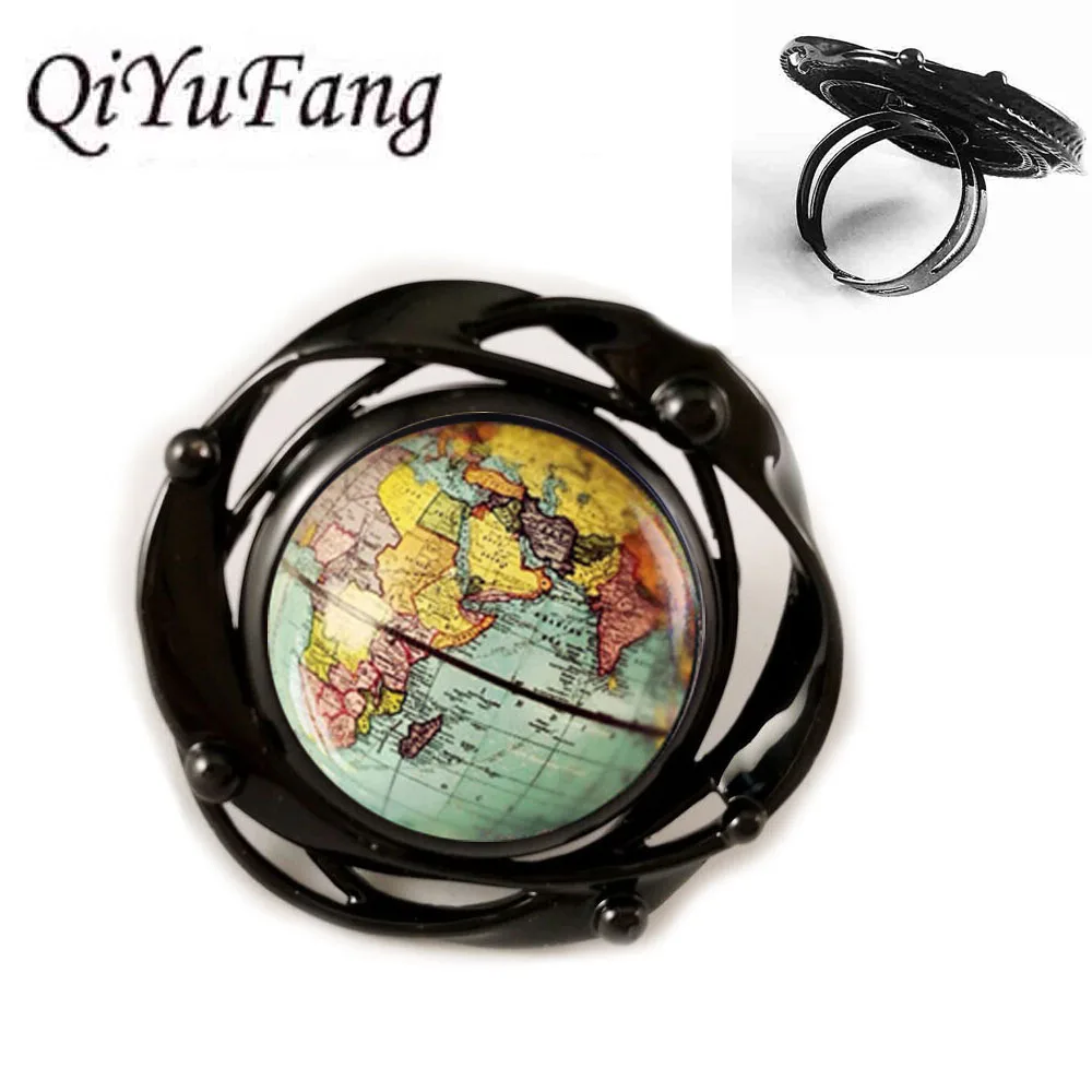 

2018 New Earth World Map Flower Black Ring Pendant For Men Women DIY Globe Jewelry Children Friends Gift Gift Free Shipping