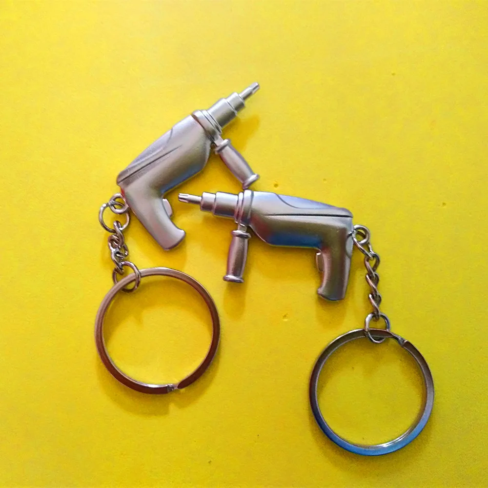 

100 Pcs Mini tool keychains Electricity Drill keyring Electricity keychain metal keychain zinc alloy key ring creative keychain