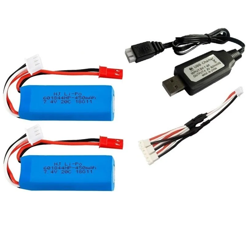Сиренево-синего цвета 7,4 V 450mAh Lipo батарея и USB зарядное устройство для WLtoys K969 K979 K989 K999 P929 P939 RC автомобильные запчасти 2s 7,4 v батарея 3 шт - Цвет: Сиренево-синего цвета