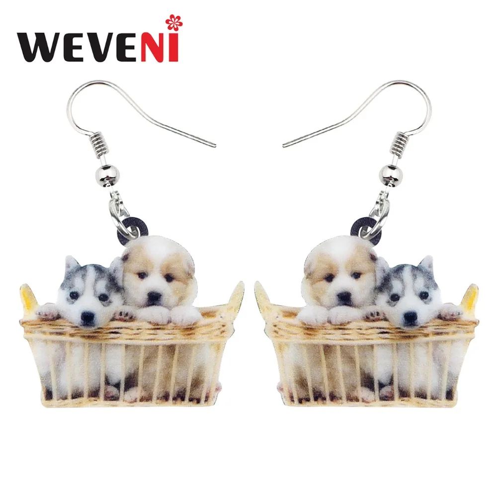 WEVENI акриловая корзина Husky Shih Tzu серьги с собаками висячие новые модные милые ювелирные изделия животными для