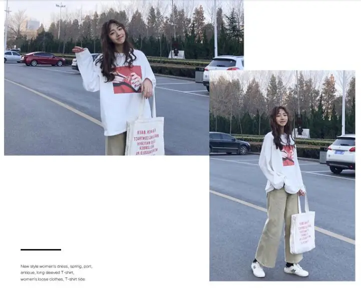 YouGeMan футболка Femme осень женские с длинным рукавом базовые Топы Корейский Ulzzang Harajuku мультфильм свободные белые футболки